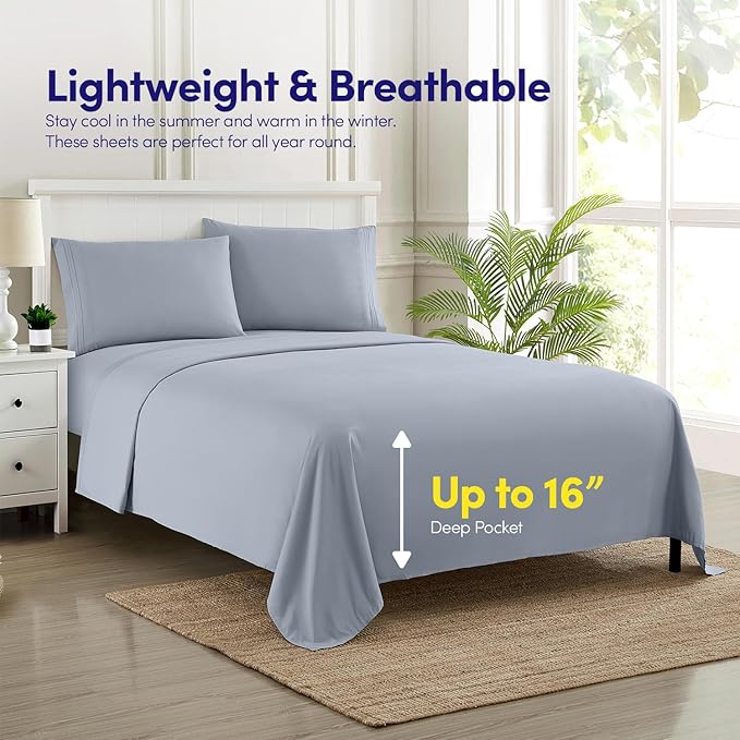 1500 Supreme Collection California King Sheet Sets - Luxury Hotel Bed Sheets and Pillowcase Set for California King Mattress - Extra Soft, Elastic Corner Straps, Deep Pocket Sheets Misty