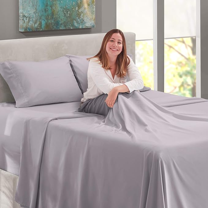 Nestl Queen Size Sheet Set, 4 Piece Extra Deep Pocket (18-24 inches), Microfiber, Cooling, Hotel Luxury, Soft, Breathable, Wrinkle-Free, Easy to Care, Grey Lavender