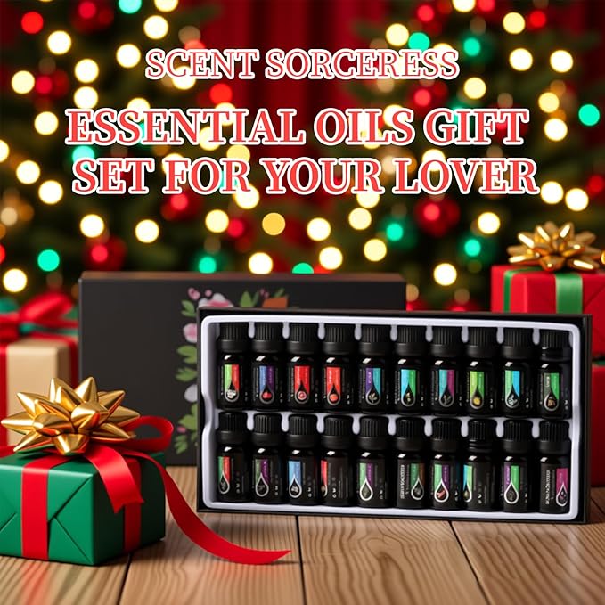 Essential Oils Set, 20 x 10ML Essential Oil Gift for Diffuser, Massage, Humidifiers, Sleep, Refreshing, Cars & Home Products, Eucalyptus, Lavender, Peppermint, Tea Tree More Aromatherapy Oil