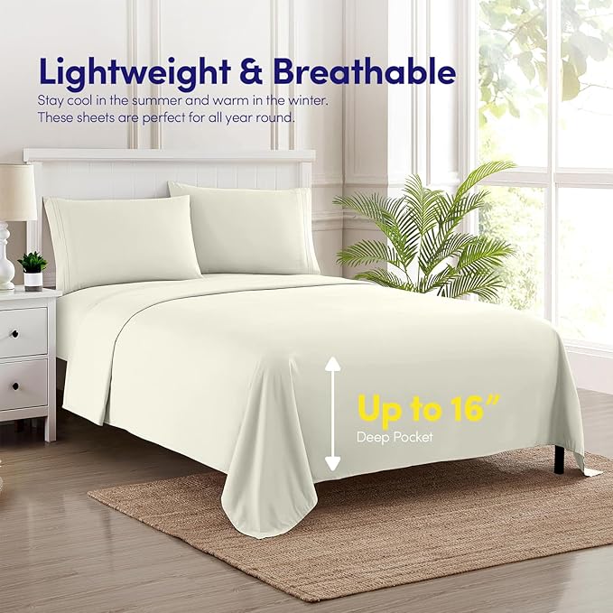 Sweet Home Collection RV Bed Linen Set, Short Queen, Ivory - 1500 Supreme Collection, 6Pc, Deep Pocket, Wrinkle & Fade Resistant, Microfiber, Luxury Sheet Set