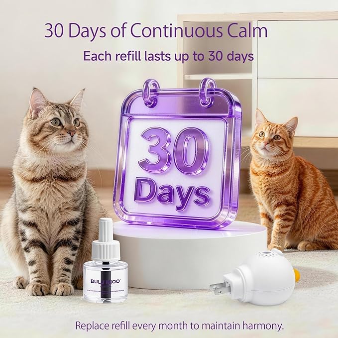 Cat Calming Pheromone Refills (120-Day Supply) – 4 x 48ml Replacement Vials ONLY (Diffuser Not Included) – Helps Reduce Urine Spraying & Scratching – Unscented Stress Relief