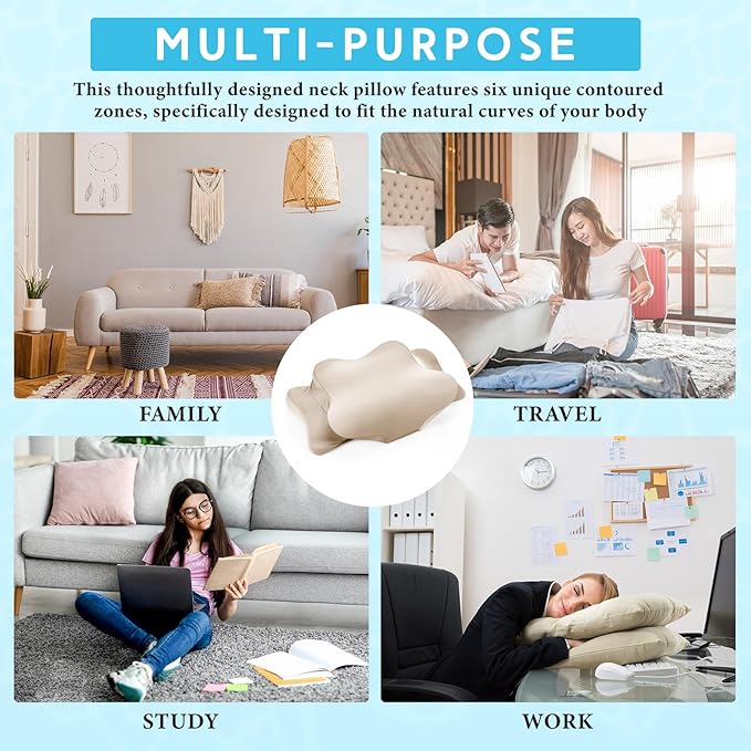 Hahafelt Cooling Cervical Neck Pillowcase Cover (Only Pillow Case) Ergonomic Pillowcase with Zipper Breathable Contour Pillow Cover for Side Back Stomach Sleepers(Champagne,Queen Size)