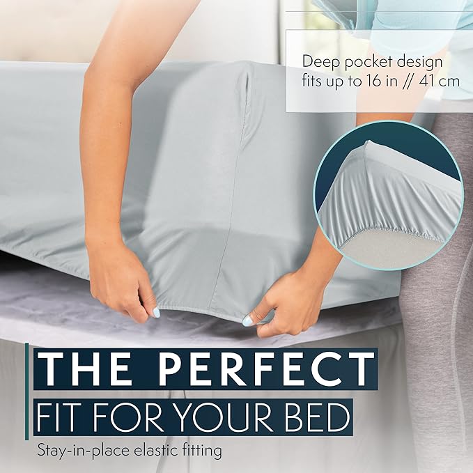 HC COLLECTION Bed Sheets Set Queen with 2 Pillowcases, Hotel Luxury Platinum 1800 Series Brushed Microfiber Deep Pocket Fitted Sheet, Fade Resistant Ultra Soft 4 Pcs Bedding for Hot Sleepers, Ice Blue