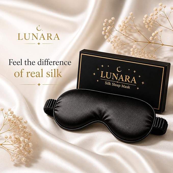 Silk Sleep Mask for Women & Men – 100% Mulberry Silk Eye Mask for Sleeping, 22 Momme, Soft & Light Blocking, Hypoallergenic, Black Silk Sleep Mask for Deep Restorative Sleep – by LUNARA