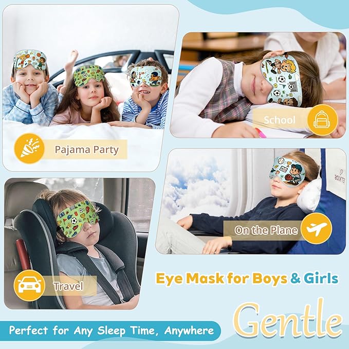 Kids Silk Sleep Mask – 100% Mulberry Silk Eye Cover, Kid Eye Mask with Adjustable Strap, Soft & Breathable Blackout Sleeping Mask for Boys and Girls Ages 5-15 (Football Style)