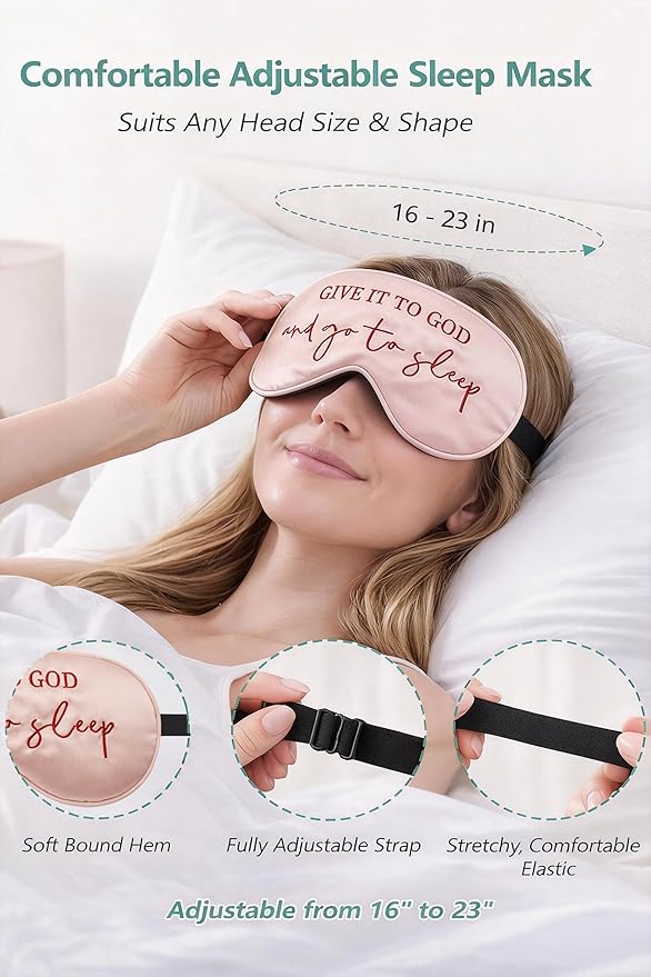 Sleep Mask Set of 2, “Give It to God and Go to Sleep” Comforting Embroidered Eye Mask, Adjustable Soft Sleeping Mask for Men Women, Blindfold to Let Go of Worries and Sleep Peacefully (Black&Pink)
