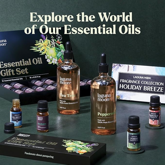 Lagunamoon Essential Oils Mothers Day Gifts Set- 6 Oils for Diffusers, Aromatherapy, Home Care, Candle Making Scents, Fragrance, Humidifiers - Peppermint, Tea Tree, Lavender, Eucalyptus, Orange (10mL)