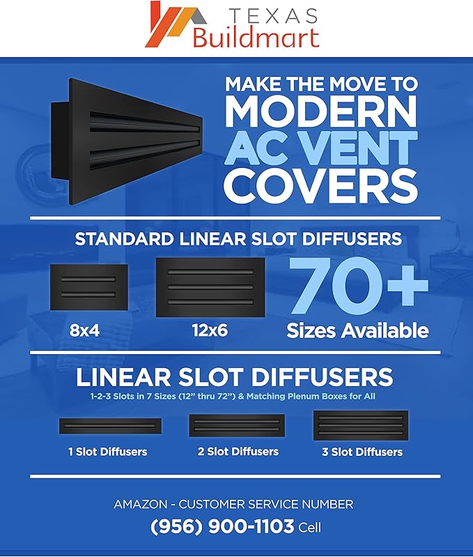 BUILDMART - 28x4 Modern AC Vent Cover - Decorative Black Air Vent - Standard Linear Slot Diffuser - Register Grille for Ceiling, Walls & Floors - Texas Buildmart