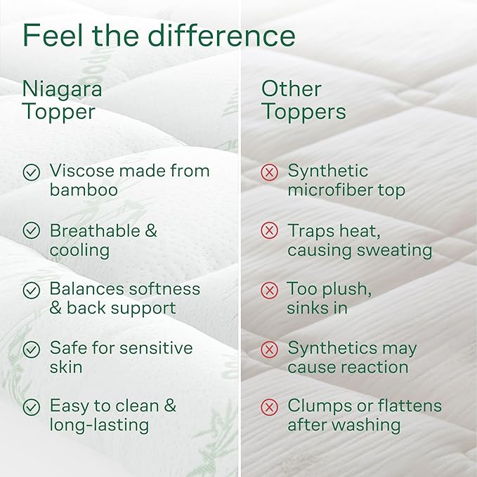 Niagara Sleep Solution Ultra Soft Full XL Size Mattress Topper - Viscose Made from Bamboo Pillow Top Mattress Pad for Back Pain Relief - Naturally Cooling for Hot Sleepers, Green