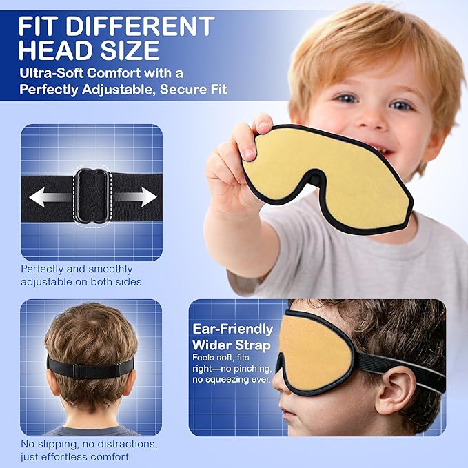 3D Sleep Mask for Kids, Light Block Sleeping Blindfold Memory Foam Contoured Eye Mask for Sleep, Adjustable Strap Eye Cover and Travel Sleep Mask for Boys Girls, Yellow