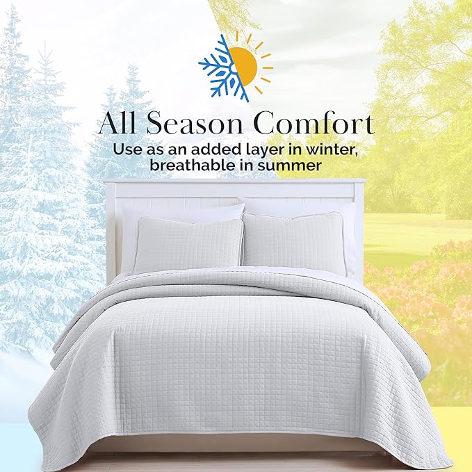 Southshore Fine Living, Inc. XL Twin Quilt Set, Microfiber Quilted Bedspread, White Bedding Twin Coverlet w/Pillow Sham, Pet Hair Resistant Bedding Coverlet Set, Quilted Coverlet, Bright White Quilt
