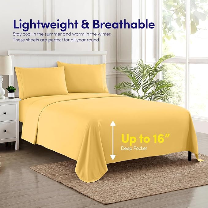 1500 Supreme Collection Full Sheet Sets Yellow - Luxury Hotel Bed Sheets and Pillowcase Set for Full Mattress - Extra Soft, Elastic Corner Straps, Deep Pocket Sheets, Full Yellow