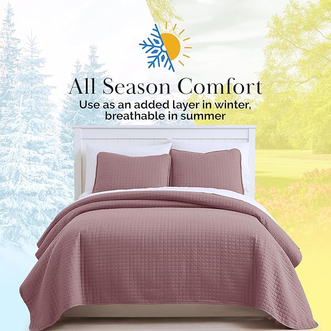 Southshore Fine Living, Inc. Full/Queen Quilt Set, Full Size Quilts with 2 Matching Pillow Shams, Lightweight Quilt Coverlet, Lightweight, Easy Care Machine Washable Queen Size Bedspread, Lavender