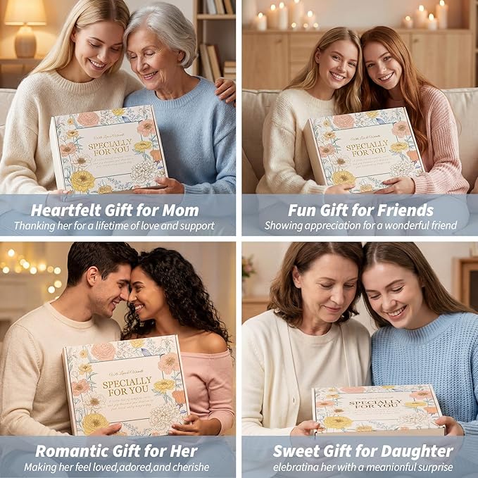 Mothers Day Birthday Gifts for Women, Get Well Gift Baskets for Women, Care Package Self Care Gift Box Thinking of You Inspirational Valentines Day Gift Set for her Wife Firends, Lake Blue