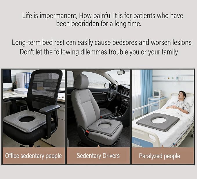 Donut Seat Cushion for Pressure Relief - Bedridden Elderly Pressure Pad for Bed Sores, Post-Surgery & Wheelchair Use, Orthopedic He