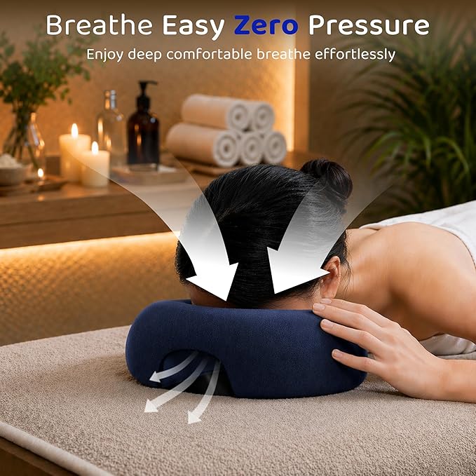 Round Face Down Pillow for Massage, Lash Extensions & Facials – Breathable Prone Support Cushion with Face Hole, Soft Neck & Head Comfort Pillow for Spa, Salon, Tattoo, Stomach Sleeping & Home Use