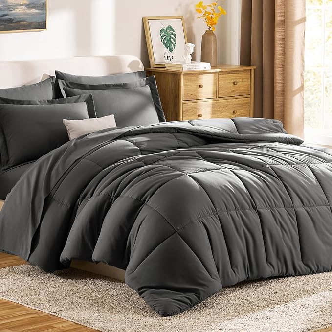 CozyLux Twin Comforter Set with Sheets Dark Grey - Ultra-Soft 5 Pieces Bed in a Bag Twin, Oeko-TEX Certified Bedding Set, All Season Bed Set with Down Alternative Comforter, Sheets, Pillowcase & Sham