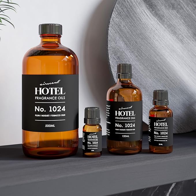 AirScent Hotel Diffuser Oil No. 1024 Inspired by JW M. Hotel - Plum Muguet Tobacco Oud - Hotel Scent Dupe - Premium Fragrance Oil for Ultrasonic and Waterless Diffusers and Crafting - 120 ml, 4 fl oz