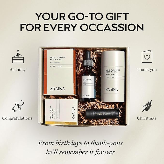 ZAAINA Men’s Spa Gift Set - Relaxing Spa Care Package, Luxury Natural Handmade Grooming Kit for Husband Dad Friend, Father's Day Gifts Ideas for Men, Birthday Gifts for Him