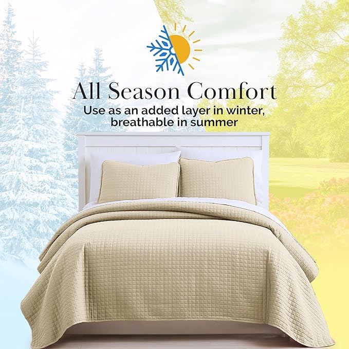 Southshore Fine Living, Inc. Queen Size Quilt Bedding Set, Hotel Quilts, Pet Hair Resistant Bedding Sets, Coverlet Queen Size, Full Size Bedspread with 2 Pillow Shams, Beige Quilts, Soft Sand