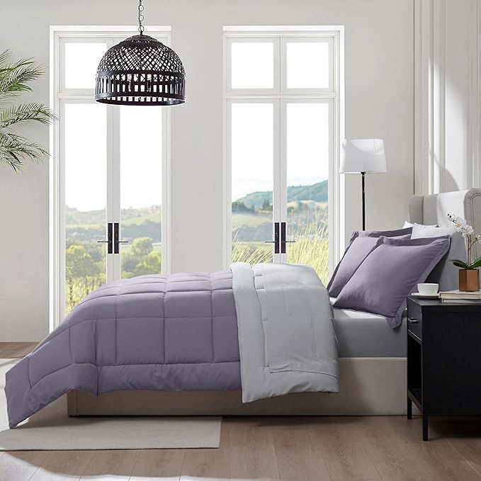 Nestl 9 Piece Queen Comforter Set – Grayish Purple Reversible Bed in a Bag – Complete Queen Size Bedding Set with Sheets, Set of 2 Cooling Pillows, Pillowcases and Shams