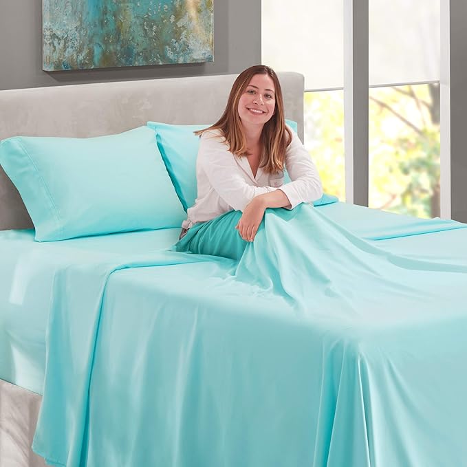 Nestl King Size Sheet Set, 4 Piece Extra Deep Pocket (18-24 inches), Microfiber, Hotel Luxury, Soft, Breathable, Wrinkle-Free, Easy to Care, Light Blue