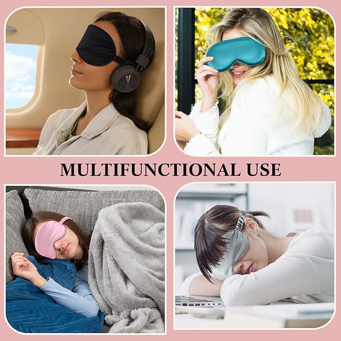 12 Pcs Silk Eye Masks for Sleep Bulk, Soft Satin Eye Covers for Sleeping Women Men Night Mask with Adjustable Elastic Strap Sleep Cover Blindfold Eyeshade for Travel Nap, 4 Colors