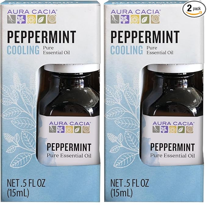 Aura Cacia 100% Pure Peppermint Essential Oil | GC/MS Tested for Purity | 15 ml (0.5 fl. oz.) in Box | Mentha piperita (Pack of 2)