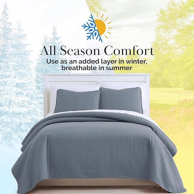 Southshore Fine Living, Inc. Oversized King Quilt Set, Blue Bedspread King California Comforter with 2 Matching Pillow Shams, Microfiber Coverlet Set, Oversized King Size Quilt, Slate Blue Bedding