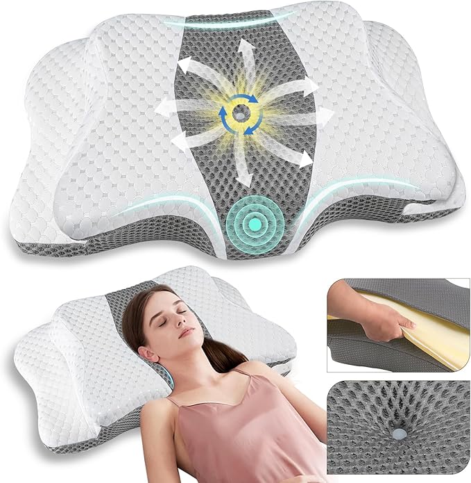 Pain Relief Cervical Pillow for Neck Support, Adjustable Ergonomic Pillow Cozy Sleeping, Odorless Orthopedic Memory Foam Pillow, Contour Bed Pillow for Side Back Stomach Sleeper