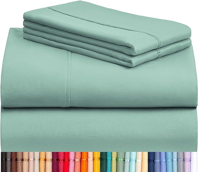 LuxClub 4 PC Queen Sheet Set, Breathable Luxury Bed Sheets, Deep Pockets 18" Wrinkle Free Cooling Sheets Machine Washable Hotel Bedding Silky Soft - Light Teal Queen