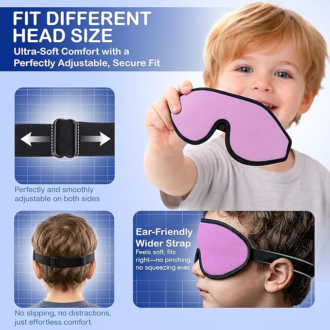 3D Sleep Mask for Kids, Light Block Sleeping Blindfold Memory Foam Contoured Eye Mask for Sleep, Adjustable Strap Eye Cover and Travel Sleep Mask for Boys Girls,Light Blue