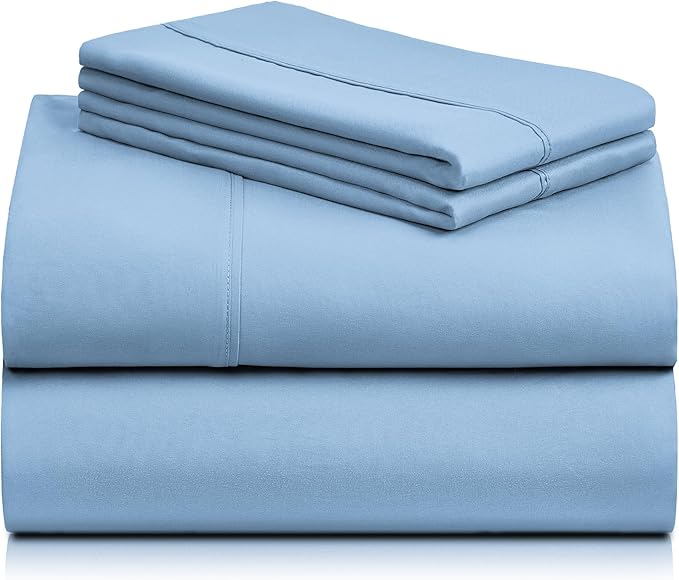 LuxClub 4 PC Queen Sheet Set, Breathable Luxury Bed Sheets, Deep Pockets 18" Wrinkle Free Cooling Sheets Machine Washable Hotel Bedding Silky Soft - Sky Queen