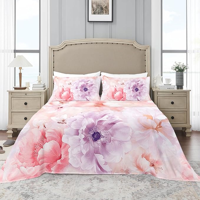 YIYEA Pillow Cases Queen Size Set of 2, Ultra Soft Double Brushed Microfiber Pillowcases Queen, Floral Bed Pillow Covers, Fade Resistant, Easy Slip-On (20"x30")
