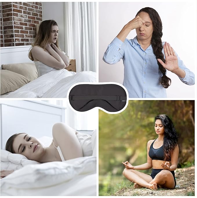 100% Tencel Sleep Eye Mask - Black - Superior to Cotton - Light Blocking Travel Blindfold for Men & Women - Ultra-Soft & Comfortable with Adjustable Strap for Restful Sleep - by JoMo