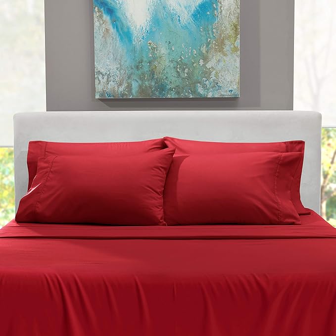 Hearth & Harbor Extra Deep Pocket Sheets - Fits Mattress 18-24 Inches Deep - Extra Deep Pocket Twin Sheets Sets - 4 Piece Twin Size - Burgundy