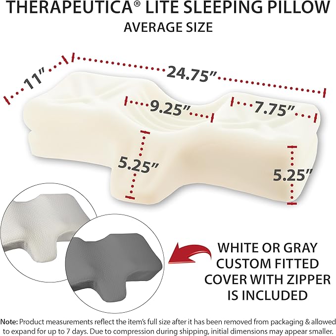 Therapeutica Lite Cervical Orthopedic Foam Sleeping Pillow; Can Help Relieve Neck, Shoulder, and Back Tension; Helps Spinal Alignment; Back and Side Sleeping, Medium Firm - Average
