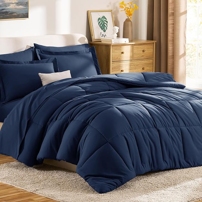 CozyLux Twin Comforter Set with Sheets Navy Blue - Ultra-Soft 5 Pieces Bed in a Bag Twin, Oeko-TEX Certified Bedding Set, All Season Bed Set with Down Alternative Comforter, Sheets, Pillowcase & Sham