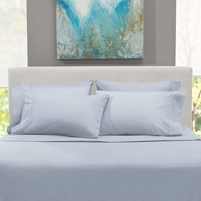 Hearth & Harbor Bed Linen Set - Queen Size - 6 Piece - Ice Blue - Extra Deep Pocket Sheets - Microfiber