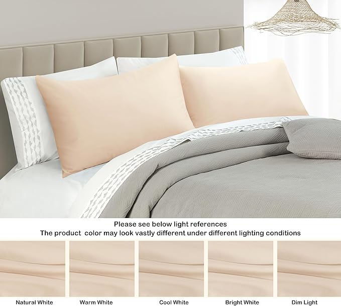 Pillow Protector King Size 100% Egyptian Cotton Pillow Covers, 400 Thread Count Sateen Weave Cooling Pillow Cases with Zipper Hidden, Breathable Non Noisy Easy Care, Set of 2 (Beige)