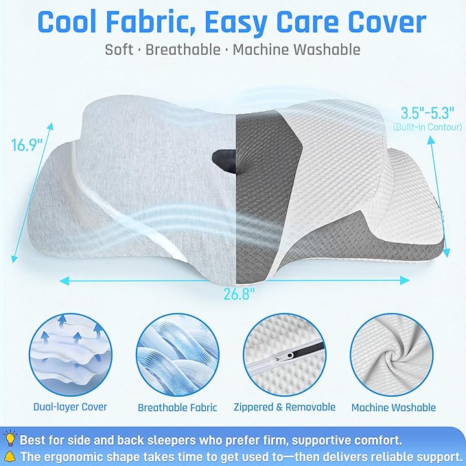AlignCore Cervical Neck Pillow - Ergonomic Firm Memory Foam Bed Pillows for Sleeping, Neck Pillows for Pain Relief, Back and Side Sleeper Pillow