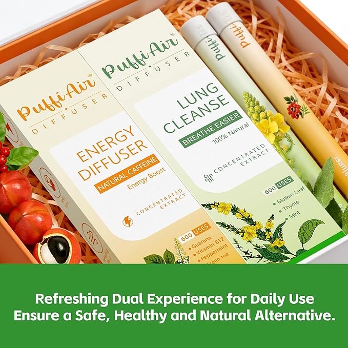 Herbal Diffuser Duo, Detox and Energy Diffuser Pens with Extract of Mullein, Natural Caffeine and Other Biotanicals, 100% Natural Swap - Up to 600 Uses (Varies by Usage), Home & Work Duo