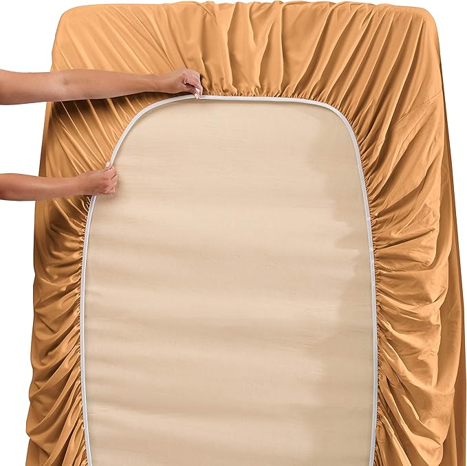 Clara Clark Cal King Sheets, 6 Piece Set - Hotel Luxury Sheets for Cal King Size Bed, Super Soft Bedding Set, Cal King Size, Mocha Light Brown
