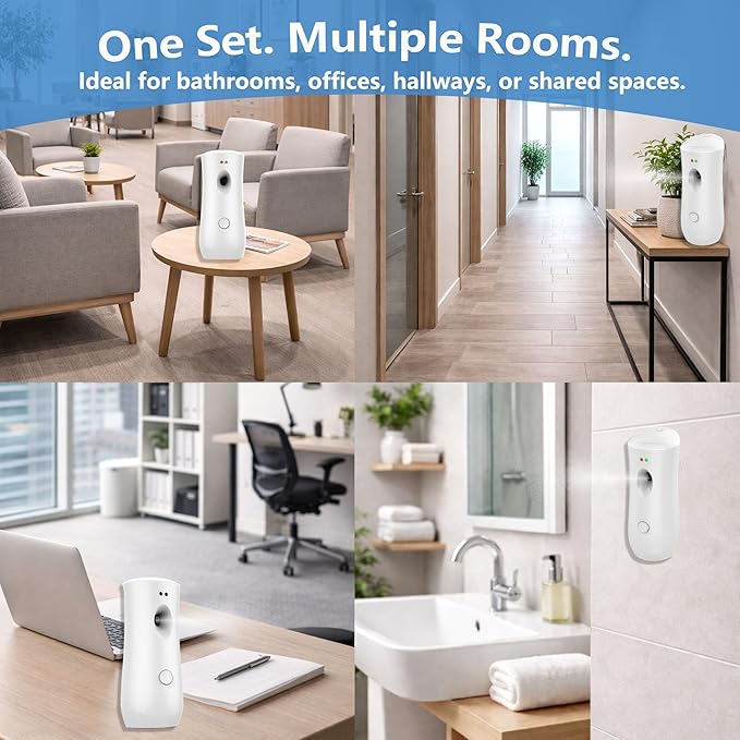 Automatic Air Freshener Spray Dispenser (2-Pack) Wall Mounted or Free Standing, Commercial and Home Use, Multiple Time Scent/Mist Release Settings for Room/Restroom Sprayer (White1101)