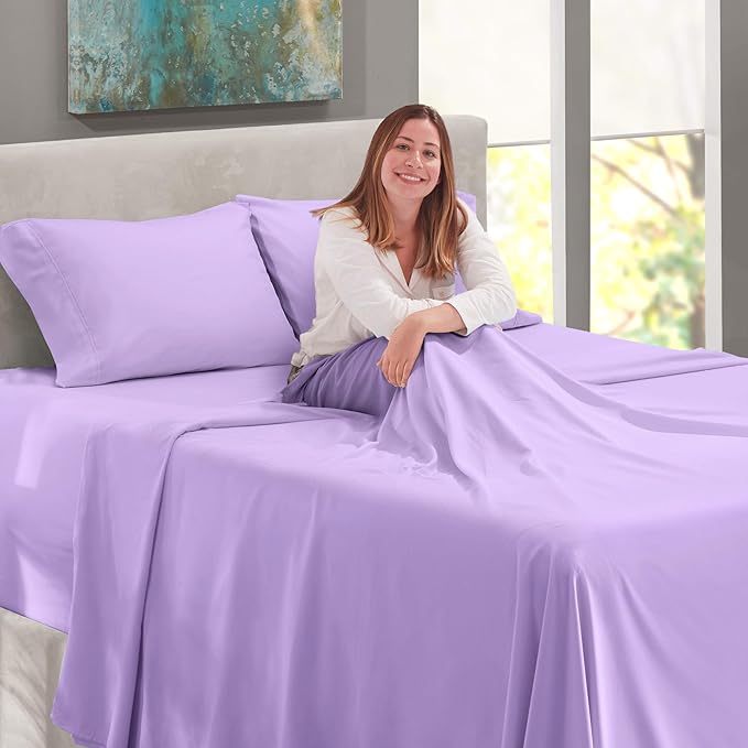 Nestl Twin XL Size Sheet Set, 4 Piece Extra Deep Pocket (18-24 inches), Microfiber, Hotel Luxury, Soft, Breathable, Wrinkle-Free, Easy to Care, Lavender