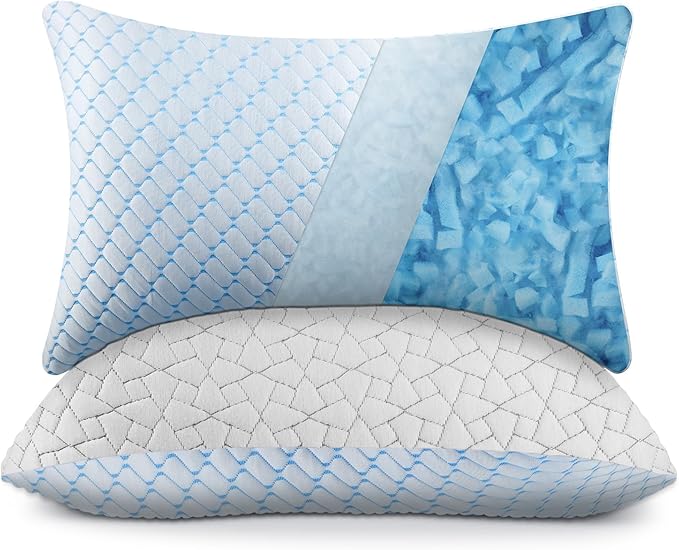 WOLKI King Size Pillows Set of 2 Shredded Memory Foam Pillows 2 Pack, Adjustable Firm Pillow for Side Sleepers, Back, Stomach, Hot Sleepers (20x36)
