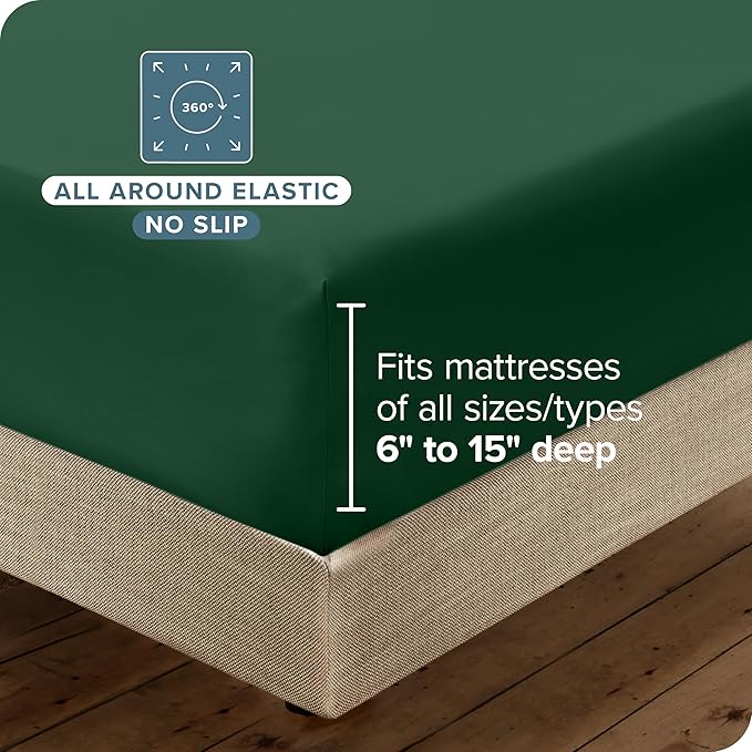Bare Home Hotel Luxury Sheet Set, Extra Soft - 7 Piece Set - Deep Pockets - Easy Fit - Cooling & Breathable - Wrinkle, Fade, Stain Resistant - Includes 4 Pillowcases (Split Cal King, Forest Green)