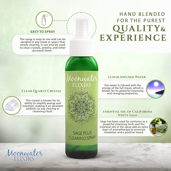 Reiki-Charged White Sage Mist for Aura Renewal & Energy Purification, Crystal-Infused Room Aromatherapy Spray with Clear Quartz for Meditation, Relaxation, Spiritual Balance & Home Harmony – 8oz