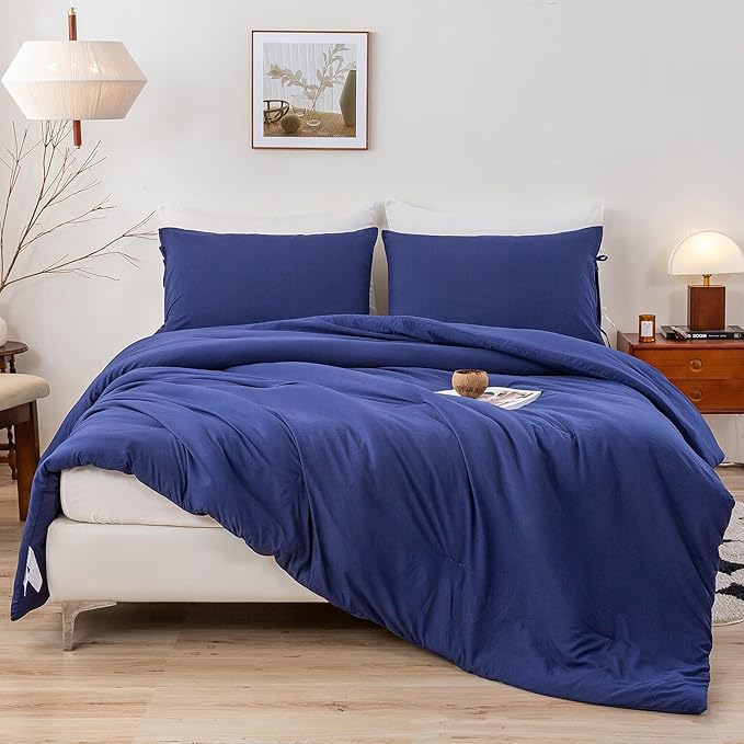 Ultra-Soft Bedding King Size Comforter Set - Cozy Washed PolyCotton Fabric - Lightweight but Warm All Season Use - Comfortable Bed Down Alternative Blanket Comforter with Pillowcase,Navy Blue