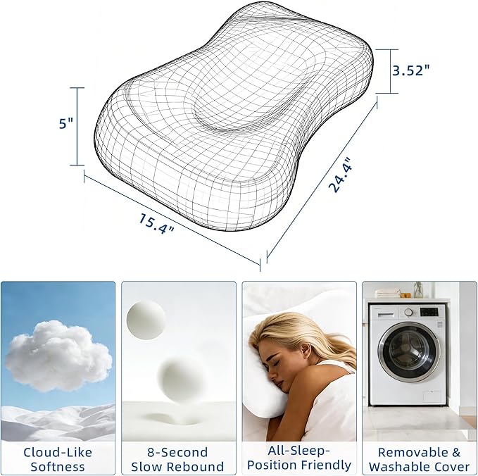 Memory Foam Pillow for Side Sleepers – Ergonomic Neck Pillow for Adults, Dual-Height 5" & 3.5" Adjustable Loft, Cooling Washable Cover, Slow Rebound, Cervical Support for Deep Sleep